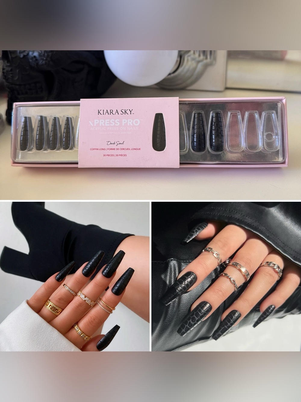 3/$15 Kiara Sky XPRESS PRO Acrylic Press-On Nails “Dark Soul” Long Coffin